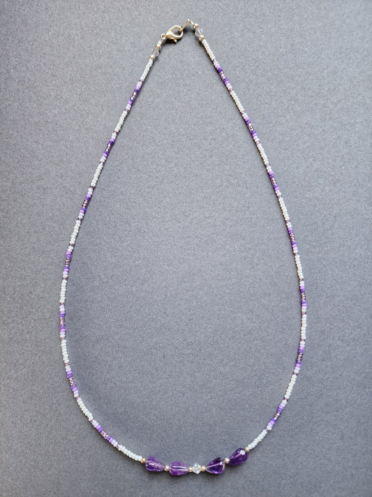 B - 010 Beaded Necklace "Amethyst Snow" - Twiss Gallery