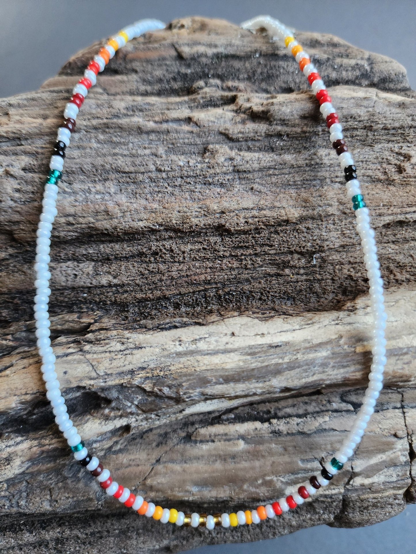 B - 020 Beaded Necklace "Snow Bird" - Twiss Gallery