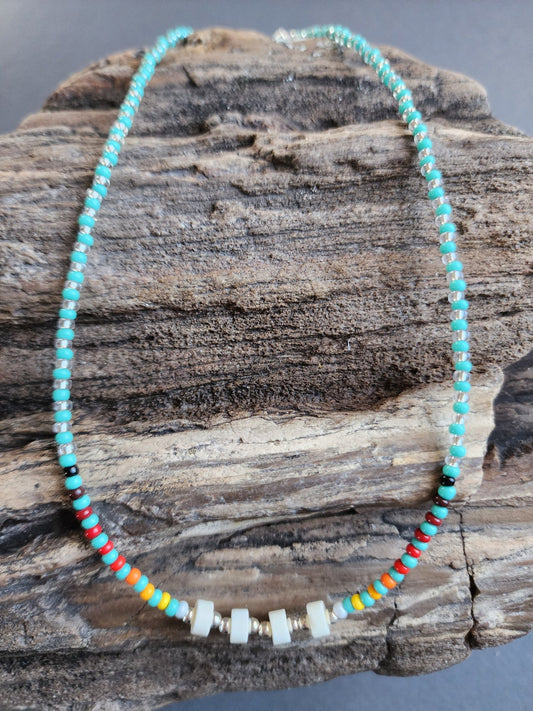 B - 025 Beaded Necklace "Sage Blossom" - Twiss Gallery