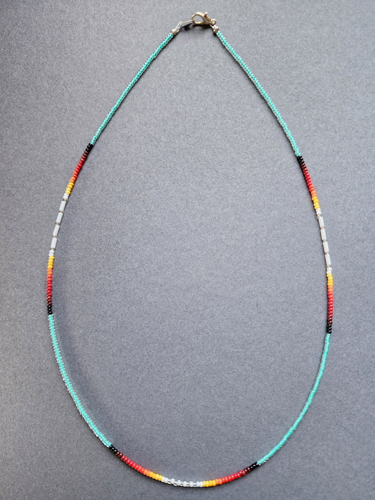 B - 04 Beaded Necklace "Turquoise Flower" - Twiss Gallery