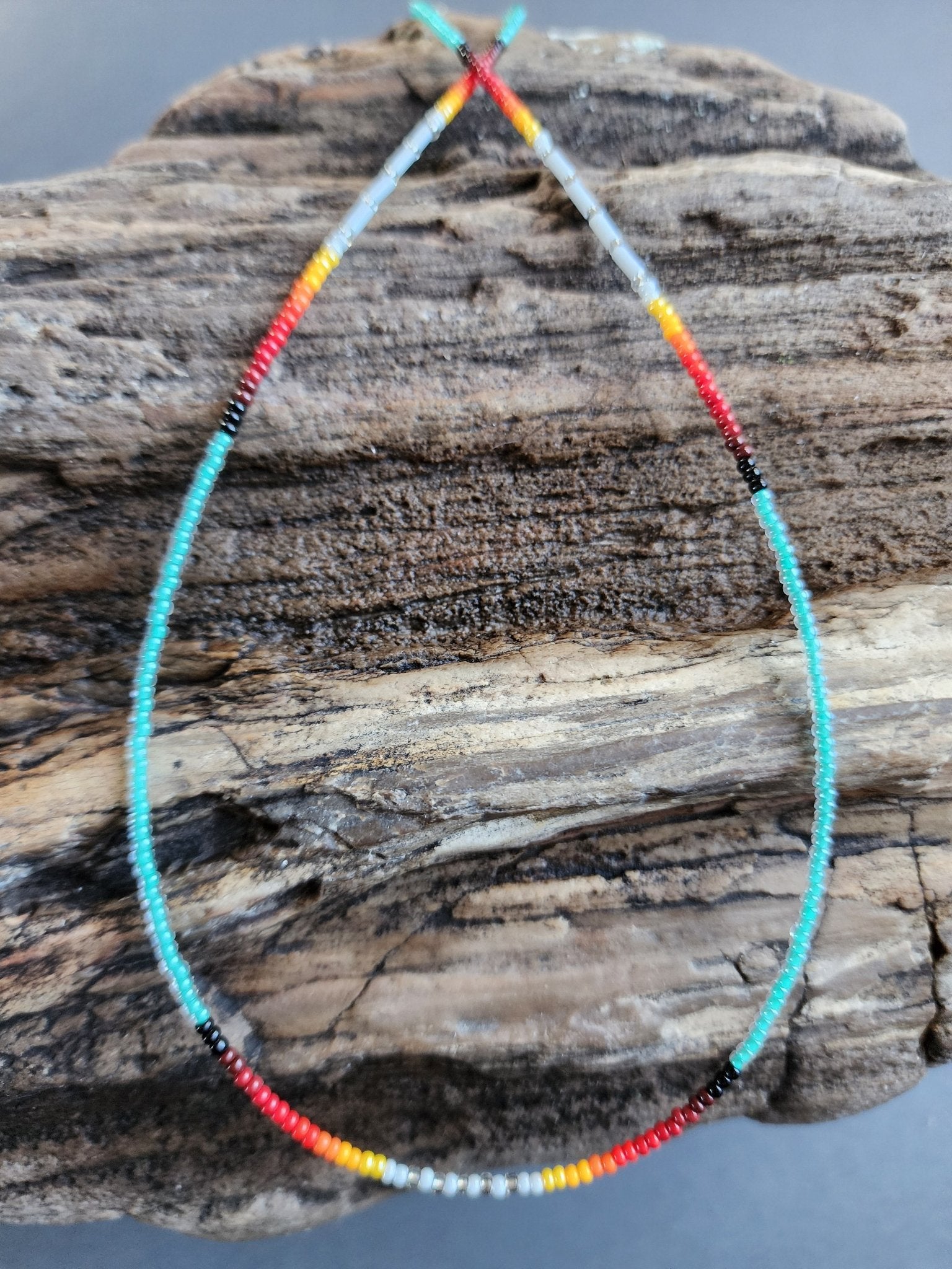 B - 04 Beaded Necklace "Turquoise Flower" - Twiss Gallery