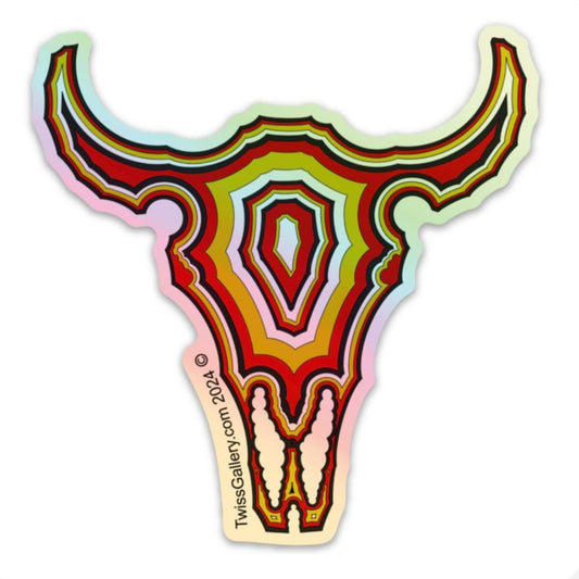 Buffalo Skull – 4" Holographic Die - Cut Sticker - Twiss Gallery