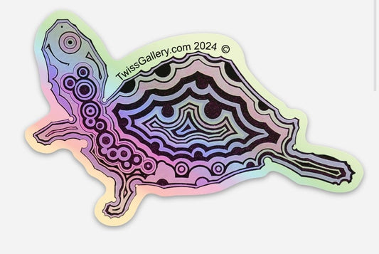 Purple White River Turtle – 4" Holographic Die - Cut Sticker - Twiss Gallery