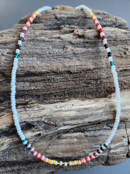 B-020 Beaded Necklace "Snow Bird"